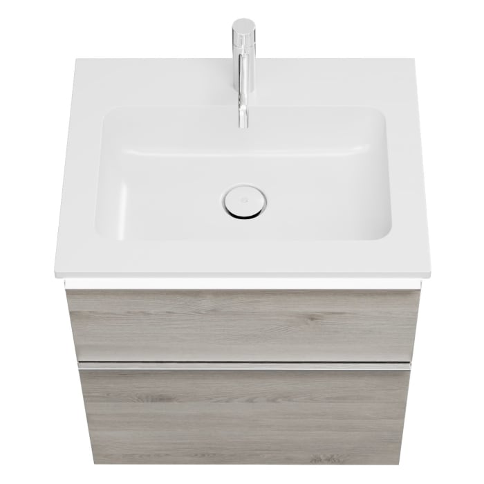 burgbad Eqio Waschtischkombination mit Mineralguss-Waschtisch und LED-Beleuchtung, 62 cm, mit Griffleiste G0251