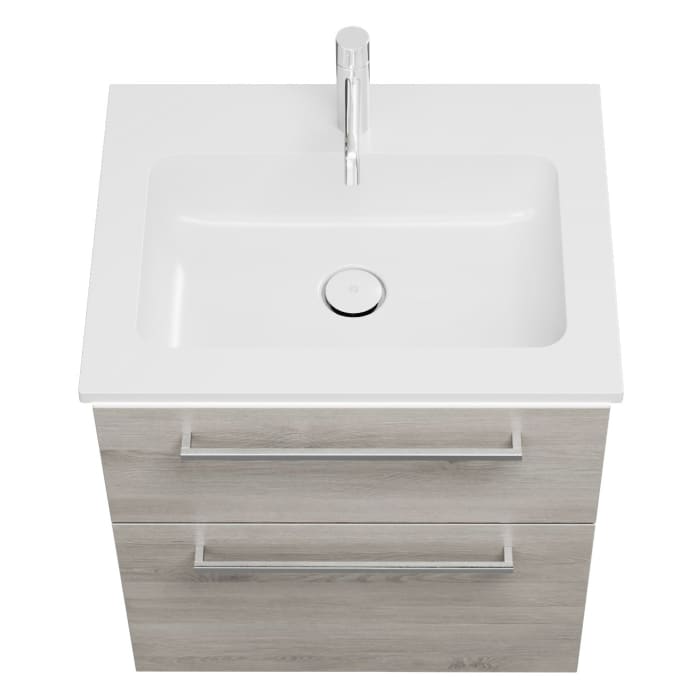 burgbad Eqio Waschtischkombination mit Mineralguss-Waschtisch und LED-Beleuchtung, 62 cm, mit Stangengriff P95