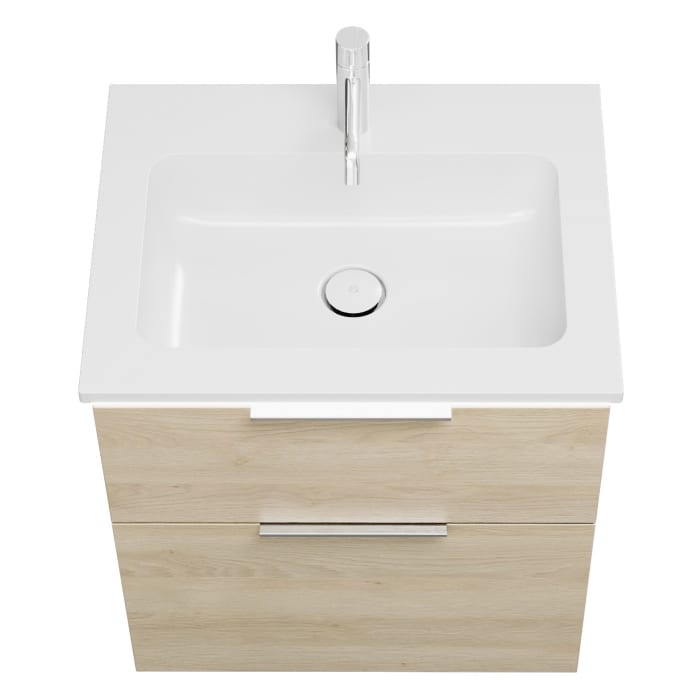 burgbad Eqio Waschtischkombination mit Mineralguss-Waschtisch und LED-Beleuchtung, 62 cm, mit Griff G0146