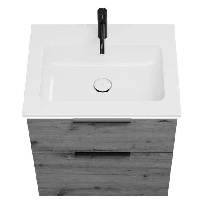 burgbad Eqio Waschtischkombination mit Mineralguss-Waschtisch und LED-Beleuchtung, 62 cm, mit Griff G0200