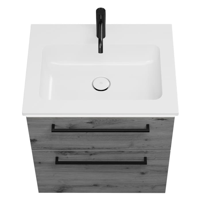 burgbad Eqio Waschtischkombination mit Mineralguss-Waschtisch und LED-Beleuchtung, 62 cm, mit Stangengriff G0234