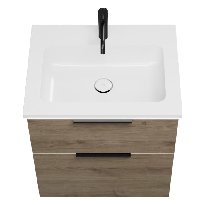 burgbad Eqio Waschtischkombination mit Mineralguss-Waschtisch und LED-Beleuchtung, 62 cm, mit Griff G0200