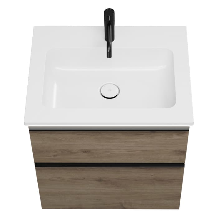 burgbad Eqio Waschtischkombination mit Mineralguss-Waschtisch und LED-Beleuchtung, 62 cm, mit Griffleiste G0252