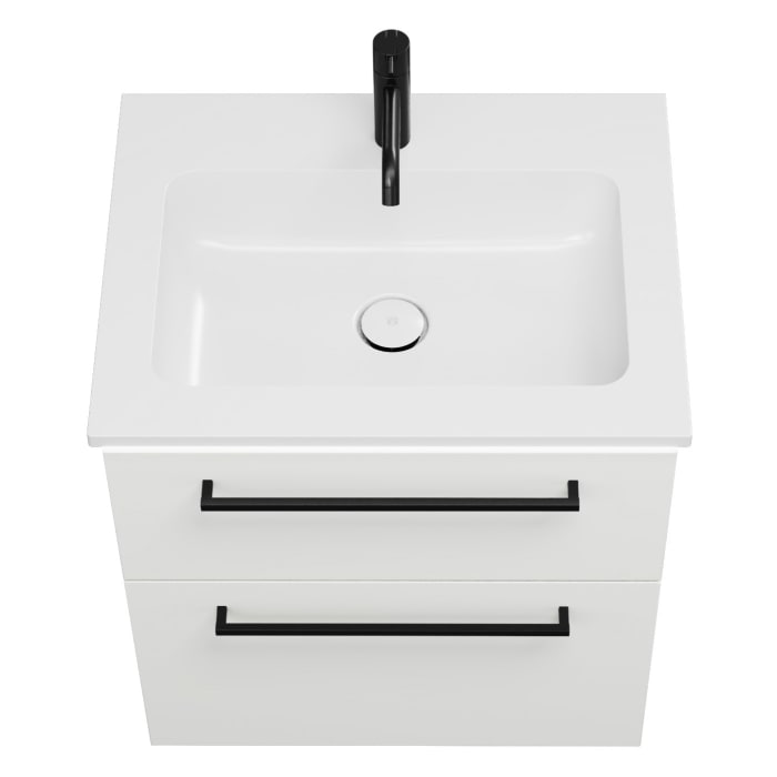 burgbad Eqio Waschtischkombination mit Mineralguss-Waschtisch und LED-Beleuchtung, 62 cm, mit Stangengriff G0234