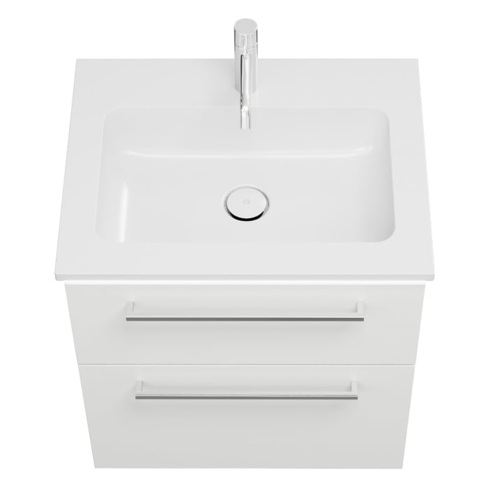 burgbad Eqio Waschtischkombination mit Mineralguss-Waschtisch und LED-Beleuchtung, 62 cm, mit Stangengriff P95