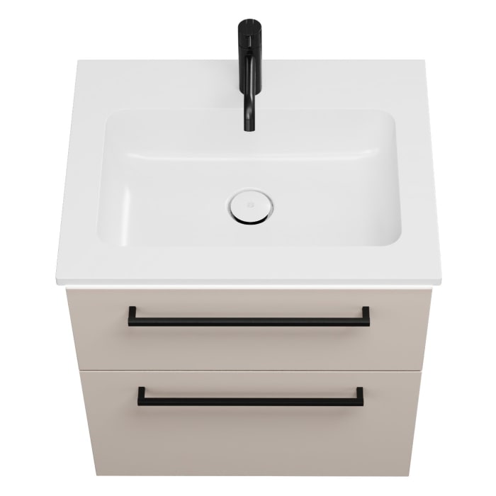 burgbad Eqio Waschtischkombination mit Mineralguss-Waschtisch und LED-Beleuchtung, 62 cm, mit Stangengriff G0234