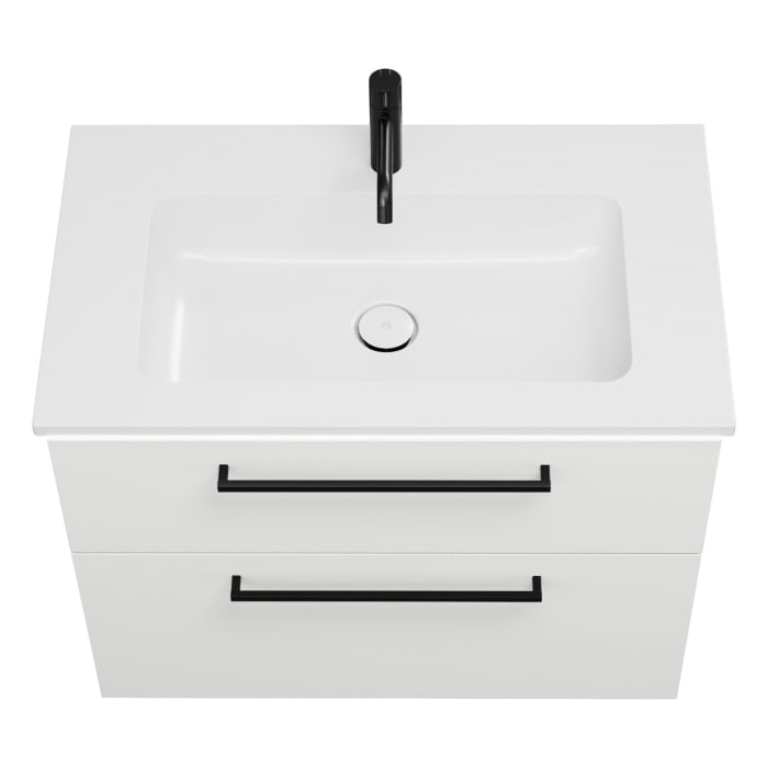 burgbad Eqio Waschtischkombination mit Mineralguss-Waschtisch und LED-Beleuchtung, 82 cm, mit Stangengriff G0234