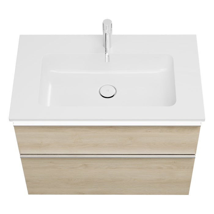 burgbad Eqio Waschtischkombination mit Mineralguss-Waschtisch und LED-Beleuchtung, 82 cm, mit Griffleiste G0251