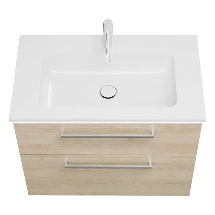 burgbad Eqio Waschtischkombination mit Mineralguss-Waschtisch und LED-Beleuchtung, 82 cm, mit Stangengriff P95