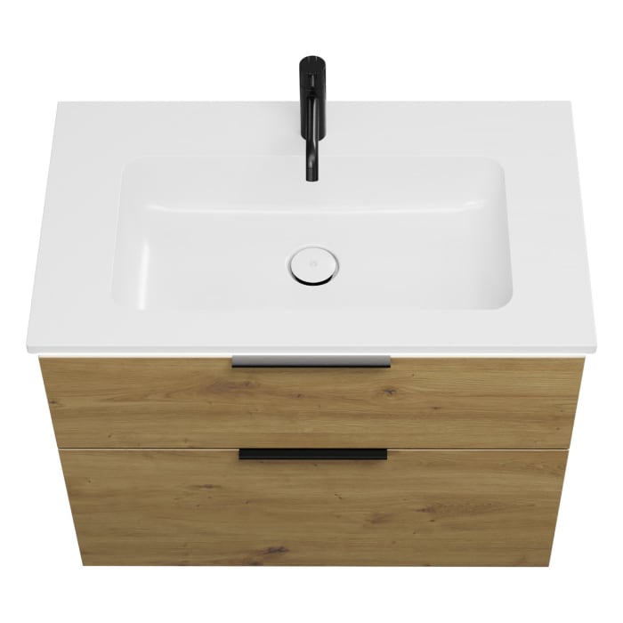 burgbad Eqio Waschtischkombination mit Mineralguss-Waschtisch und LED-Beleuchtung, 82 cm, mit Griff G0200