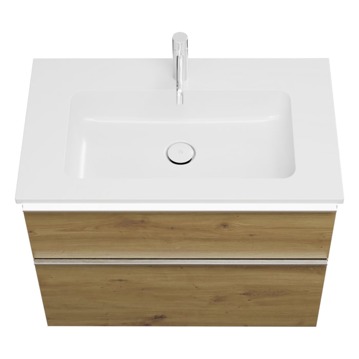 burgbad Eqio Waschtischkombination mit Mineralguss-Waschtisch und LED-Beleuchtung, 82 cm, mit Griffleiste G0251