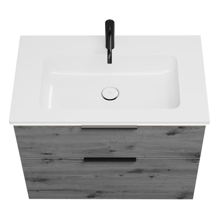 burgbad Eqio Waschtischkombination mit Mineralguss-Waschtisch und LED-Beleuchtung, 82 cm, mit Griff G0200