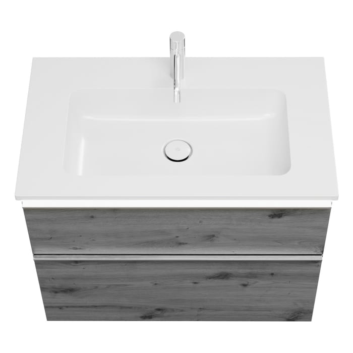 burgbad Eqio Waschtischkombination mit Mineralguss-Waschtisch und LED-Beleuchtung, 82 cm, mit Griffleiste G0251