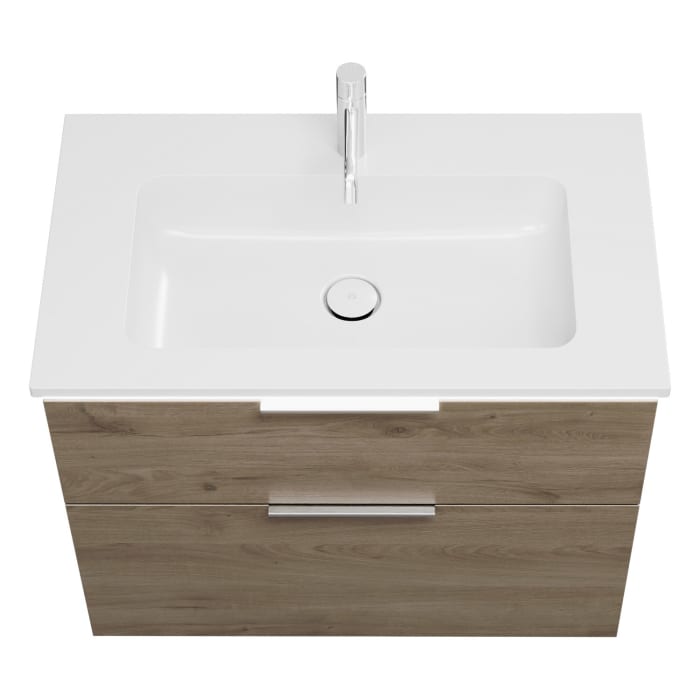 burgbad Eqio Waschtischkombination mit Mineralguss-Waschtisch und LED-Beleuchtung, 82 cm, mit Griff G0146