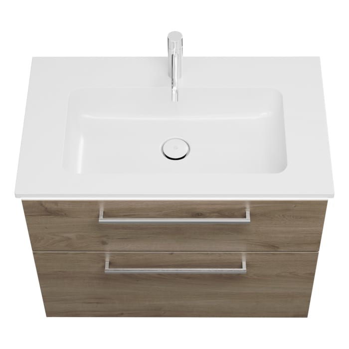 burgbad Eqio Waschtischkombination mit Mineralguss-Waschtisch und LED-Beleuchtung, 82 cm, mit Stangengriff P95