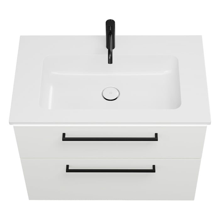 burgbad Eqio Waschtischkombination mit Mineralguss-Waschtisch und LED-Beleuchtung, 82 cm, mit Stangengriff G0234