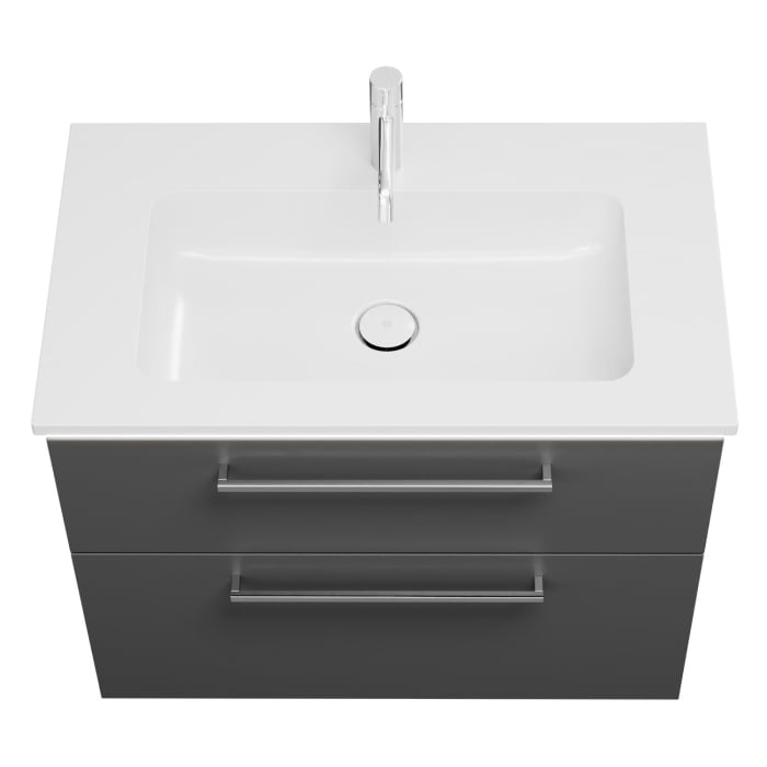 burgbad Eqio Waschtischkombination mit Mineralguss-Waschtisch und LED-Beleuchtung, 82 cm, mit Stangengriff P95