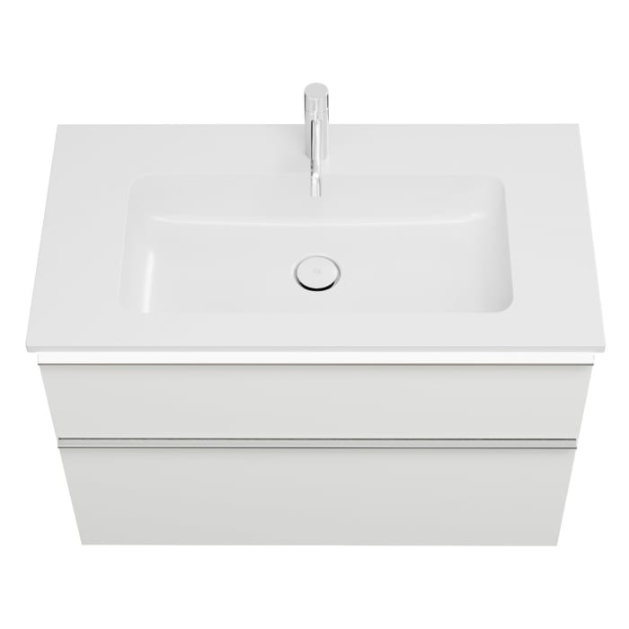 burgbad Eqio Waschtischkombination mit Mineralguss-Waschtisch und LED-Beleuchtung, 92 cm, mit Griffleiste G0251