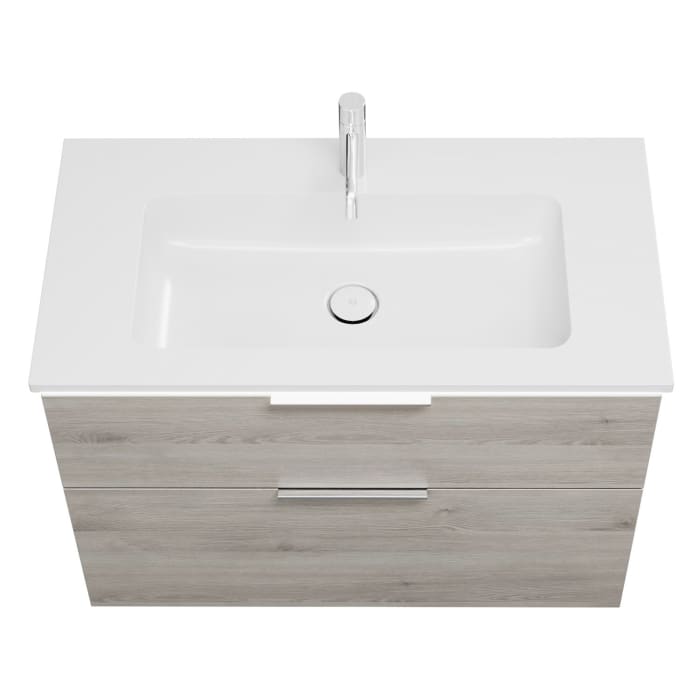 burgbad Eqio Waschtischkombination mit Mineralguss-Waschtisch und LED-Beleuchtung, 92 cm, mit Griff G0146