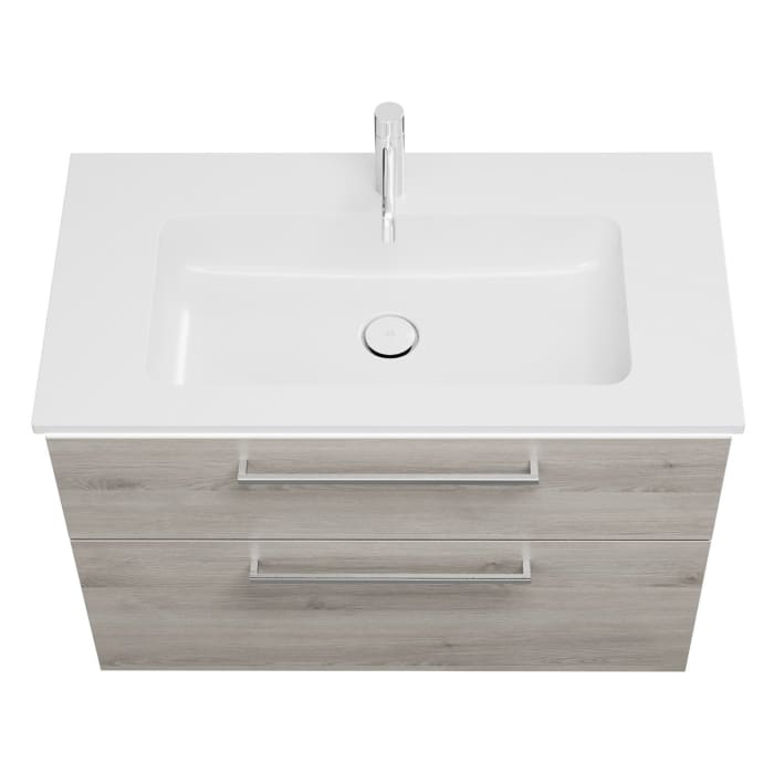 burgbad Eqio Waschtischkombination mit Mineralguss-Waschtisch und LED-Beleuchtung, 92 cm, mit Stangengriff P95