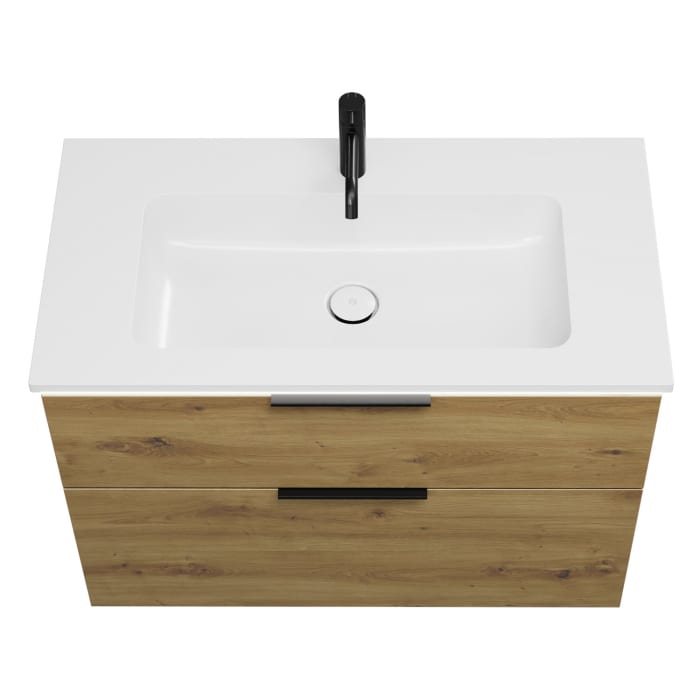 burgbad Eqio Waschtischkombination mit Mineralguss-Waschtisch und LED-Beleuchtung, 92 cm, mit Griff G0200