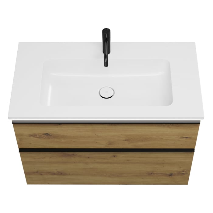 burgbad Eqio Waschtischkombination mit Mineralguss-Waschtisch und LED-Beleuchtung, 92 cm, mit Griffleiste G0252