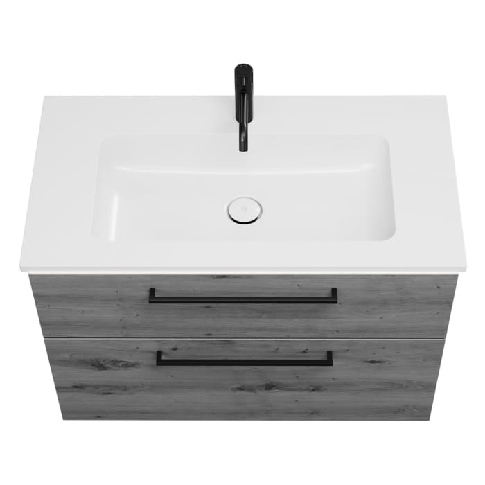 burgbad Eqio Waschtischkombination mit Mineralguss-Waschtisch und LED-Beleuchtung, 92 cm, mit Stangengriff G0234