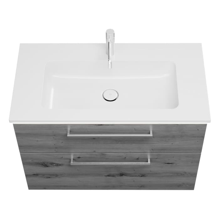 burgbad Eqio Waschtischkombination mit Mineralguss-Waschtisch und LED-Beleuchtung, 92 cm, mit Stangengriff P95