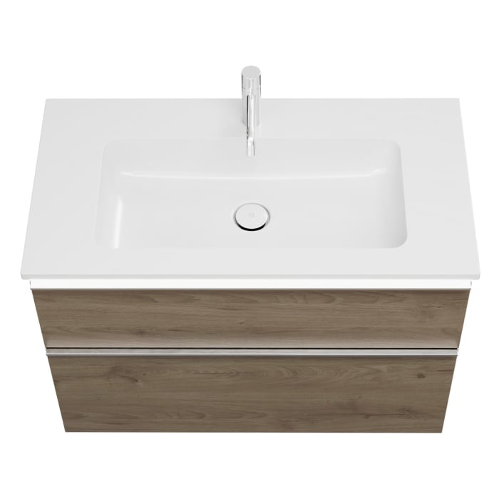 burgbad Eqio Waschtischkombination mit Mineralguss-Waschtisch und LED-Beleuchtung, 92 cm, mit Griffleiste G0251