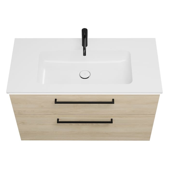 burgbad Eqio Waschtischkombination mit Mineralguss-Waschtisch und LED-Beleuchtung, 102 cm, mit Stangengriff G0234