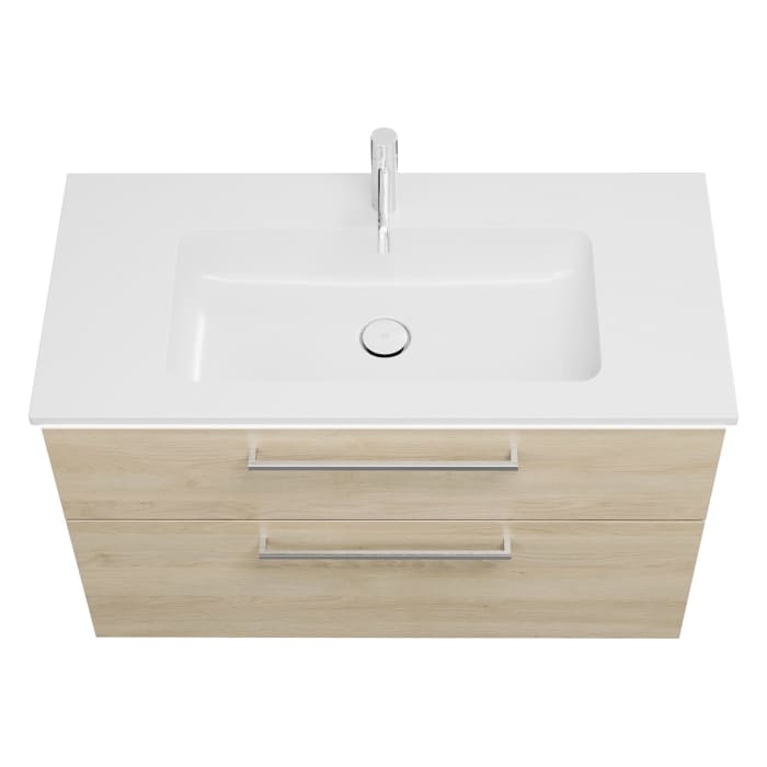 burgbad Eqio Waschtischkombination mit Mineralguss-Waschtisch und LED-Beleuchtung, 102 cm, mit Stangengriff P95