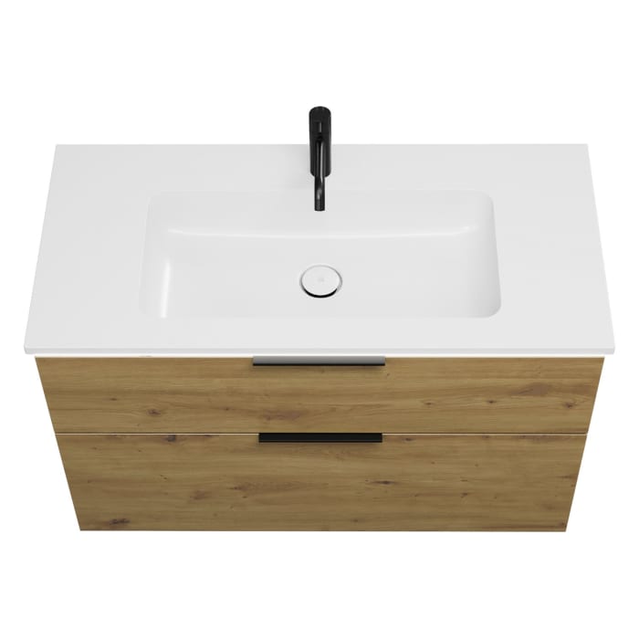 burgbad Eqio Waschtischkombination mit Mineralguss-Waschtisch und LED-Beleuchtung, 102 cm, mit Griff G0200