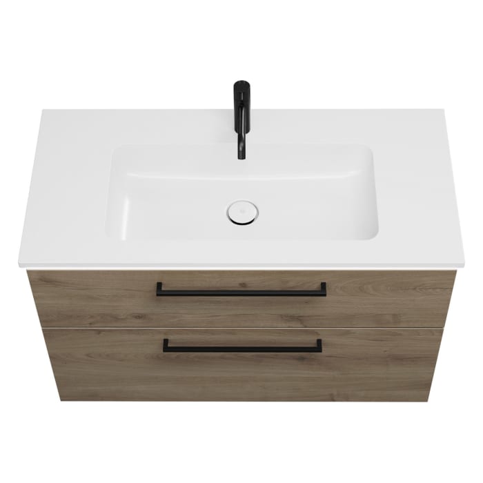 burgbad Eqio Waschtischkombination mit Mineralguss-Waschtisch und LED-Beleuchtung, 102 cm, mit Stangengriff G0234