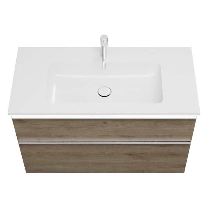 burgbad Eqio Waschtischkombination mit Mineralguss-Waschtisch und LED-Beleuchtung, 102 cm, mit Griffleiste G0251