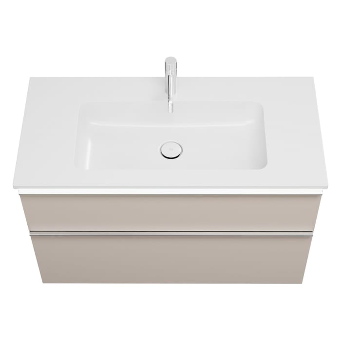 burgbad Eqio Waschtischkombination mit Mineralguss-Waschtisch und LED-Beleuchtung, 102 cm, mit Griffleiste G0251