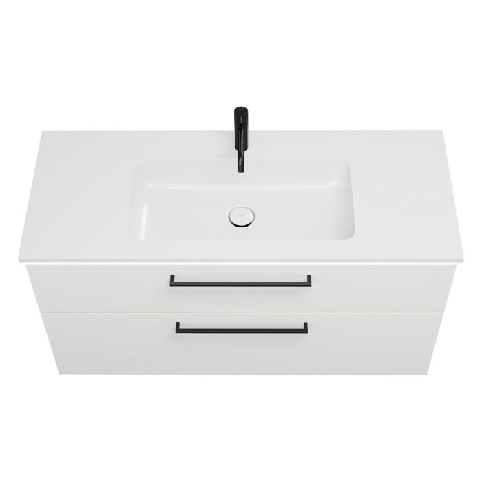 burgbad Eqio Waschtischkombination mit Mineralguss-Waschtisch und LED-Beleuchtung, 122 cm, mit Stangengriff G0234