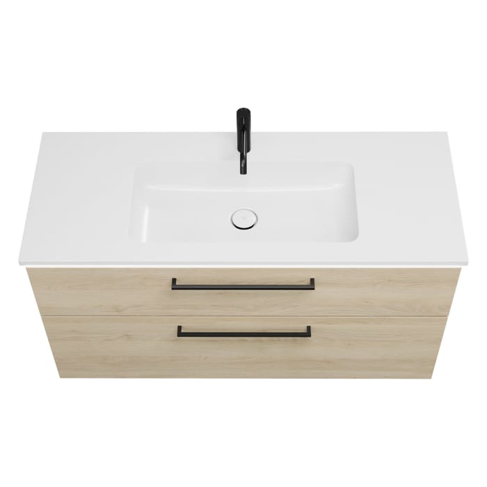 burgbad Eqio Waschtischkombination mit Mineralguss-Waschtisch und LED-Beleuchtung, 122 cm, mit Stangengriff G0234