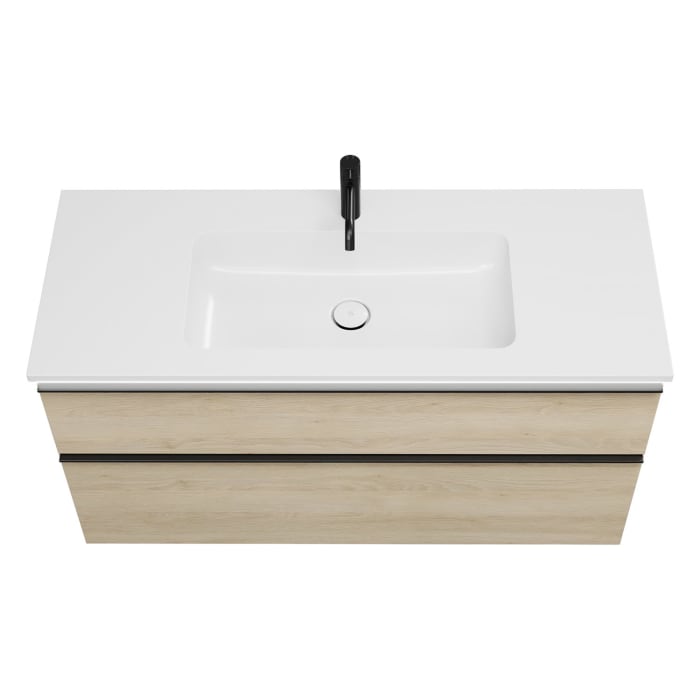 burgbad Eqio Waschtischkombination mit Mineralguss-Waschtisch und LED-Beleuchtung, 122 cm, mit Griffleiste G0252