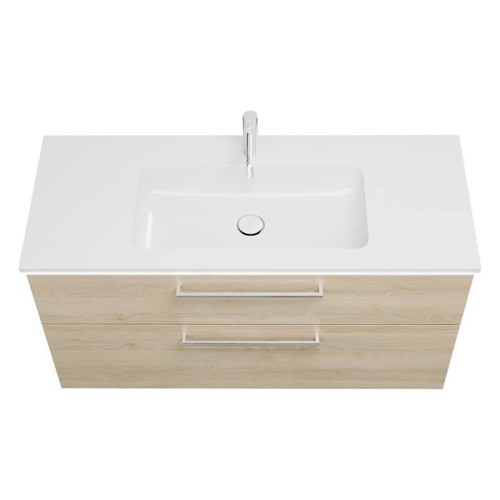 burgbad Eqio Waschtischkombination mit Mineralguss-Waschtisch und LED-Beleuchtung, 122 cm, mit Stangengriff P95