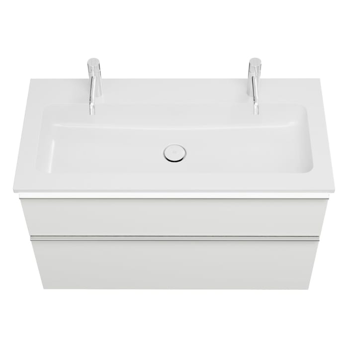 burgbad Eqio Waschtischkombination mit Mineralguss-Waschtisch und LED-Beleuchtung, 102 cm, mit Griffleiste G0251