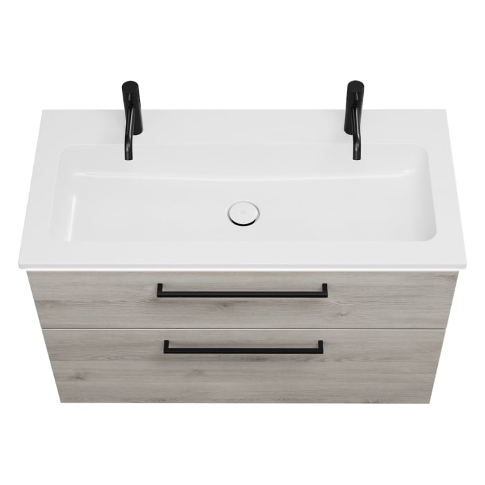 burgbad Eqio Waschtischkombination mit Mineralguss-Waschtisch und LED-Beleuchtung, 102 cm, mit Stangengriff G0234