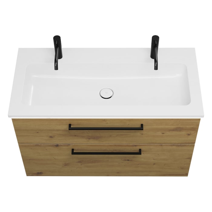 burgbad Eqio Waschtischkombination mit Mineralguss-Waschtisch und LED-Beleuchtung, 102 cm, mit Stangengriff G0234