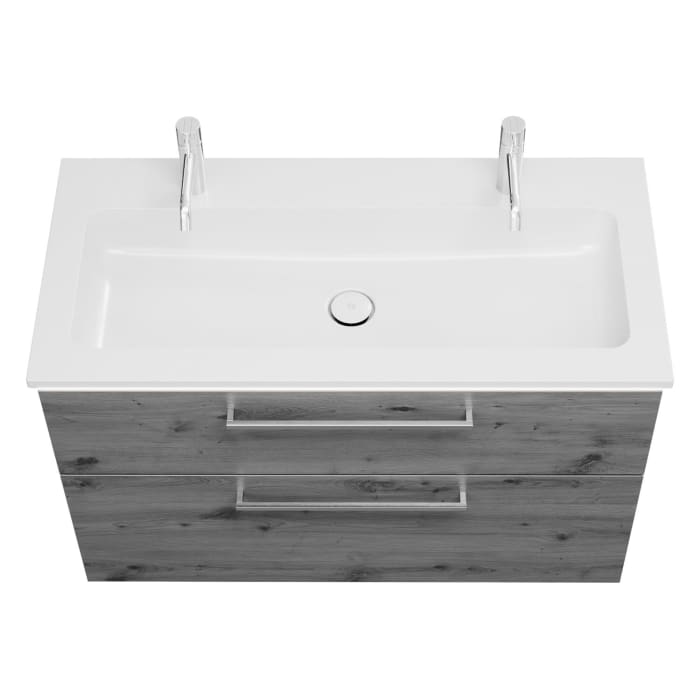 burgbad Eqio Waschtischkombination mit Mineralguss-Waschtisch und LED-Beleuchtung, 102 cm, mit Stangengriff P95