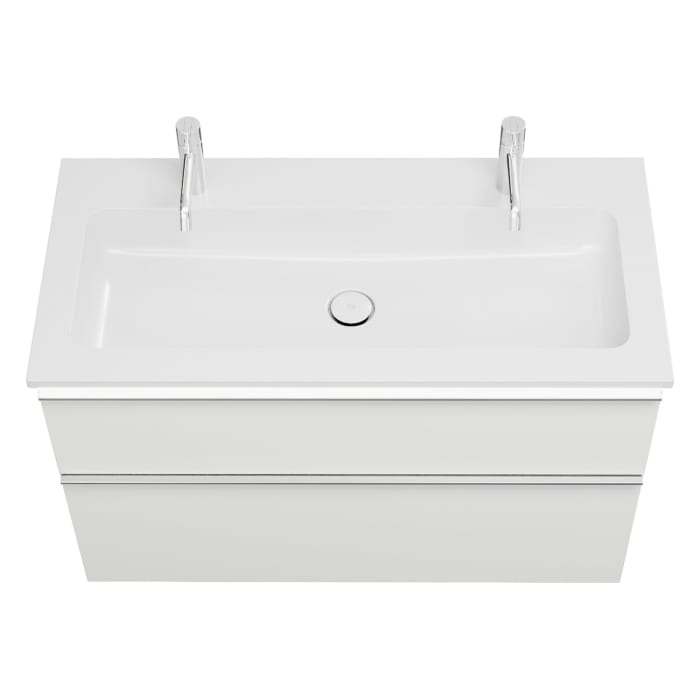 burgbad Eqio Waschtischkombination mit Mineralguss-Waschtisch und LED-Beleuchtung, 102 cm, mit Griffleiste G0251