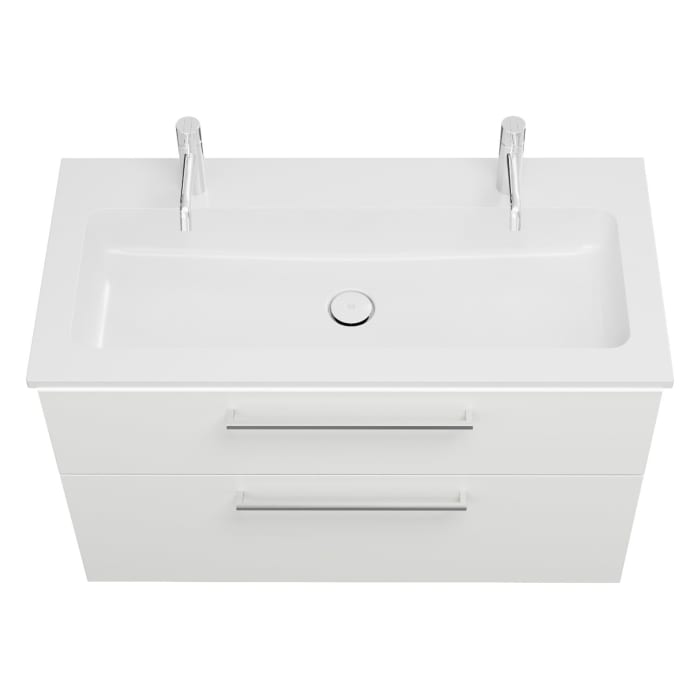 burgbad Eqio Waschtischkombination mit Mineralguss-Waschtisch und LED-Beleuchtung, 102 cm, mit Stangengriff P95