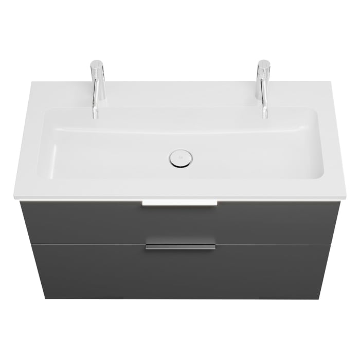 burgbad Eqio Waschtischkombination mit Mineralguss-Waschtisch und LED-Beleuchtung, 102 cm, mit Griff G0146