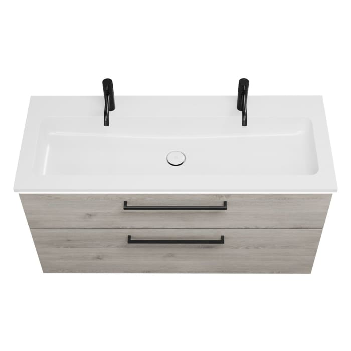 burgbad Eqio Waschtischkombination mit Mineralguss-Waschtisch und LED-Beleuchtung, 122 cm, mit Stangengriff G0234