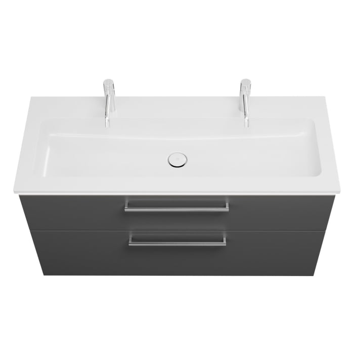 burgbad Eqio Waschtischkombination mit Mineralguss-Waschtisch und LED-Beleuchtung, 122 cm, mit Stangengriff P95