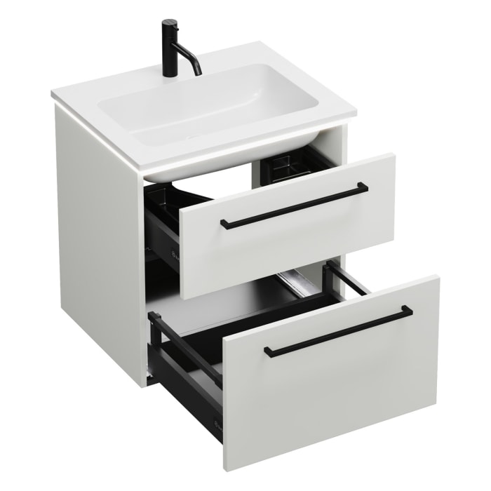 burgbad Eqio Waschtischkombination mit Mineralguss-Waschtisch und LED-Beleuchtung, 62 cm, mit Stangengriff G0234