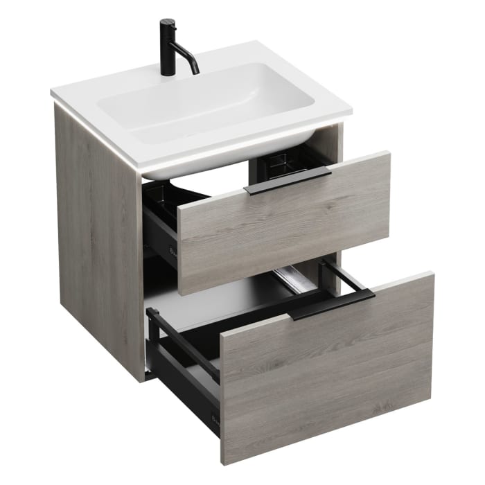 burgbad Eqio Waschtischkombination mit Mineralguss-Waschtisch und LED-Beleuchtung, 62 cm, mit Griff G0200